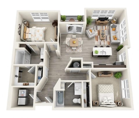 Floor plan for 2 beds, 2 baths, 1137 sqft